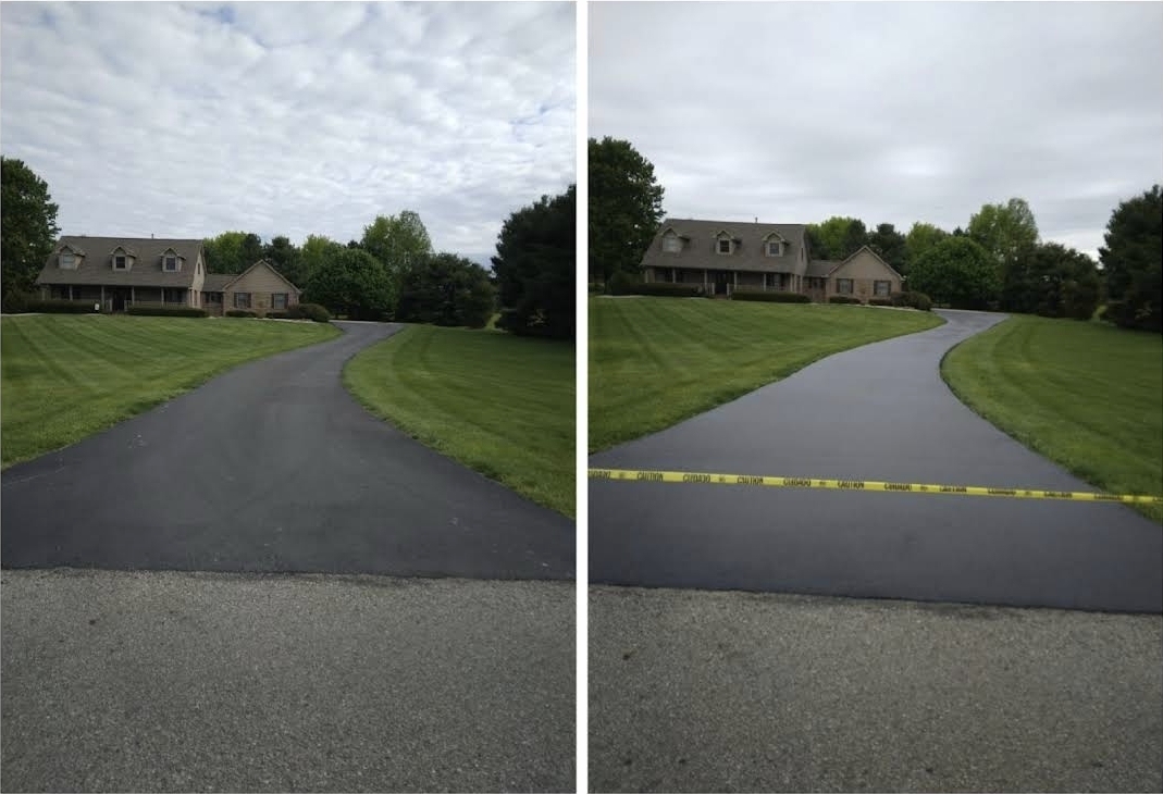 Freshly resurfaced driveway in front of home